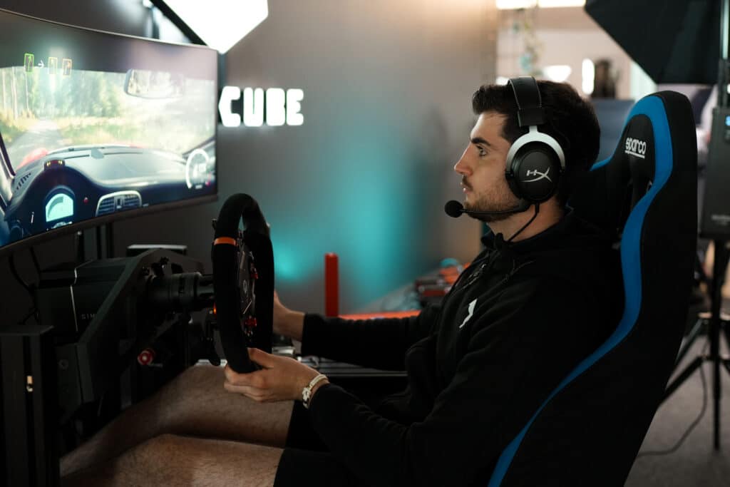 Team Redline driver Enzo Bonito driving in sim racing