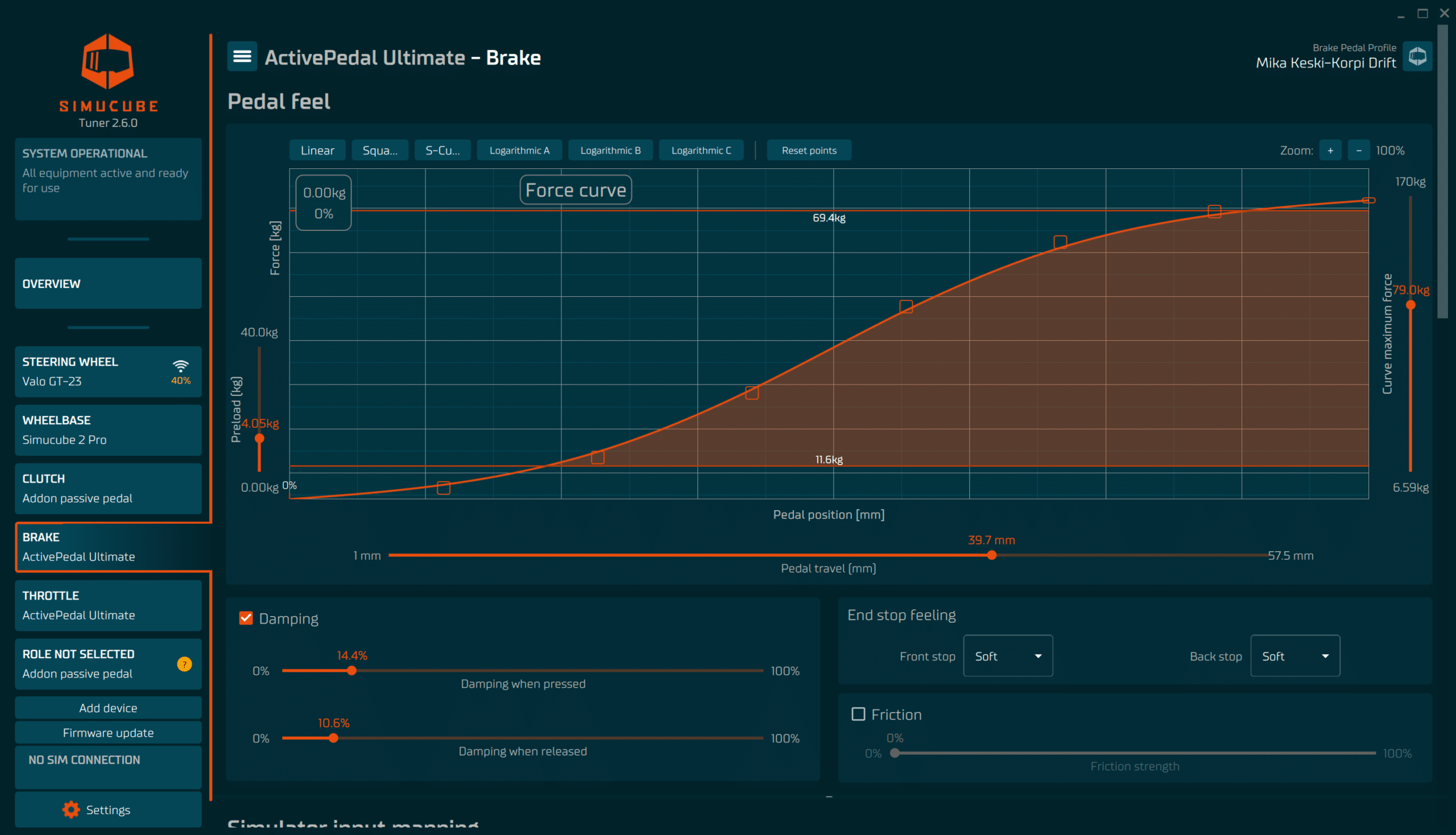 Mika Keski-Korpi's brake pedal profile