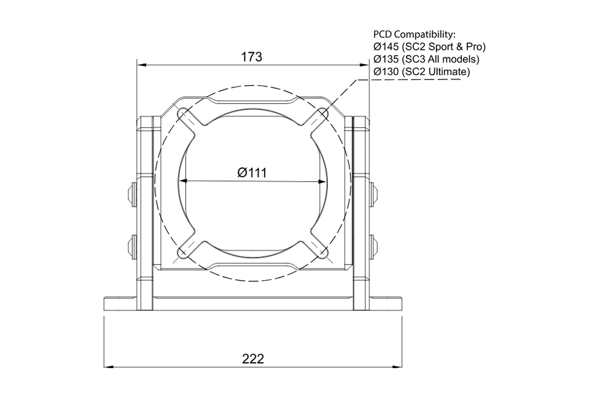 FRONT · PCD COMPATIBILITY — The measurements you need to know